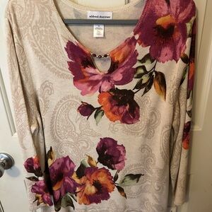 Alfred Dunner Women's Floral Long Sleeve Top - Cream and Purple